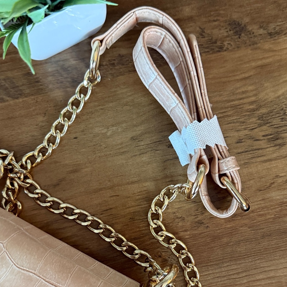 *BEBE* Michelle Mini Saddle Bag Crossbody Chain Strap Shoulder Purse tan - NEW - Picture 10 of 12